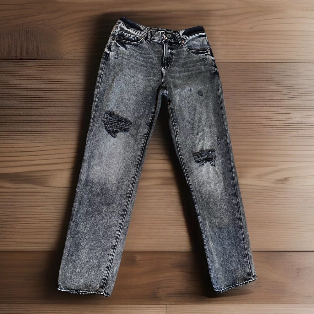 NWOT Women's Express Jeans Size 4 Black Denim Distressed Boyfriend Low Rise *31